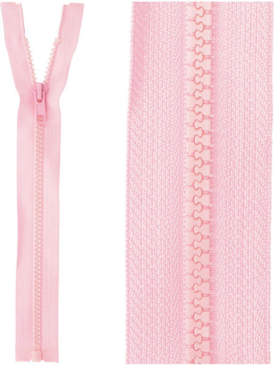 Deelbare rits 35cm roze - polyester stevige rits met bloktandjes