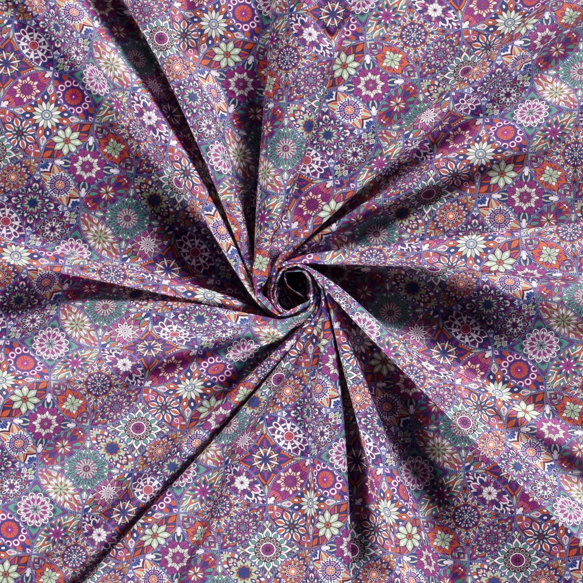 Poplin Katoen Stof Bedrukt - Mille Fleur Abstract Kobalt Blauw - 1 Meter