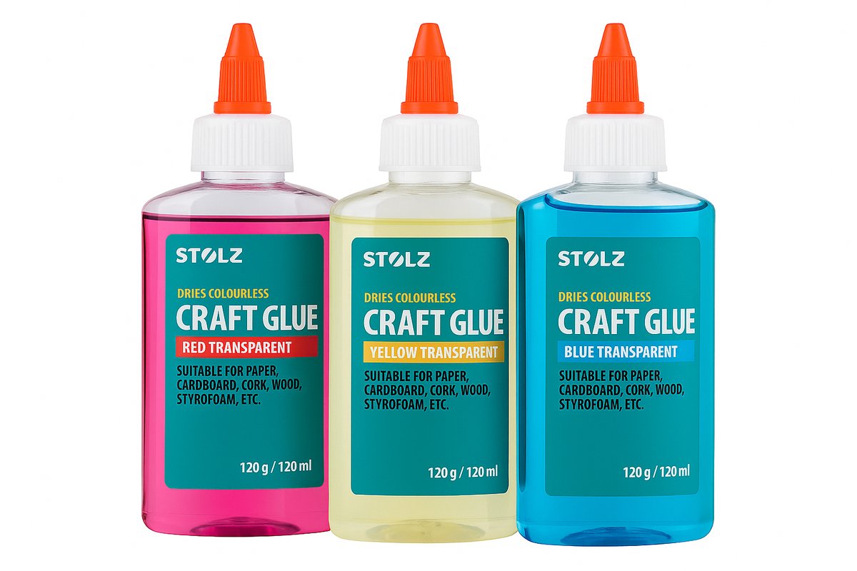 Hobbylijm - Glue - Lijm - 3 stuks - Blauw - Geel - Rood - Craft - Papier - Karton - Hout - Kurk - Foam - 3 x 120ML