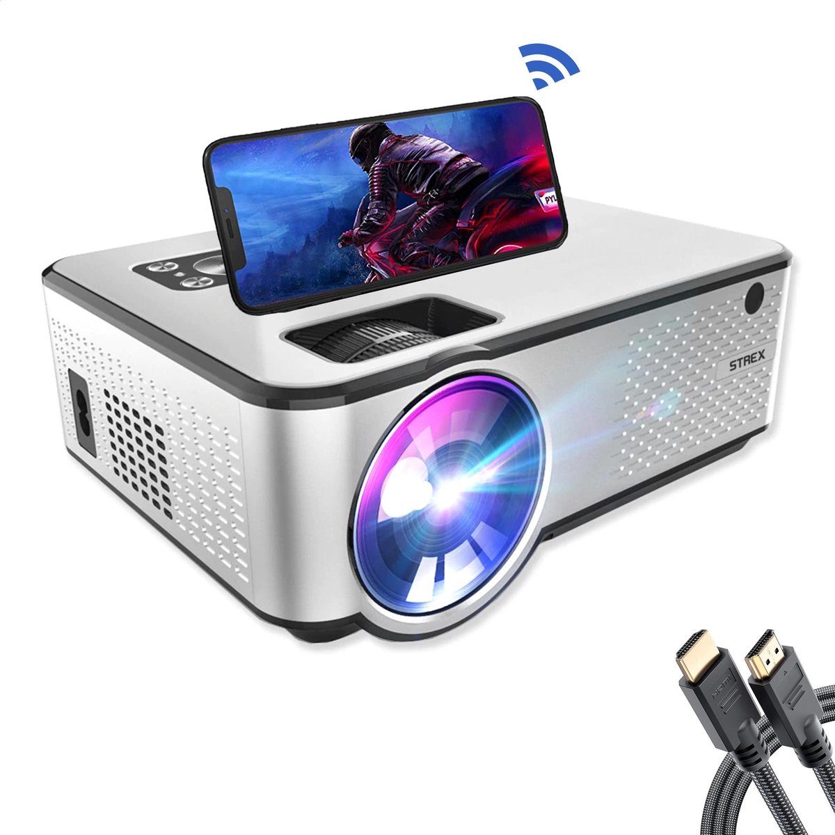 Strex Beamer - HD 1280 x 720P - 4200 Lumen - Streamen Vanaf Je Telefoon Met WiFi - Mini Projector