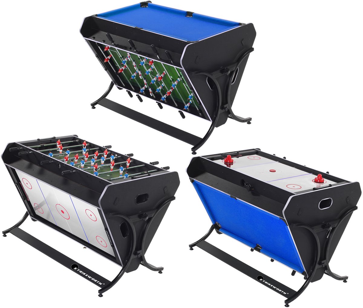 Strength- Compacte & Roterende Multispel Tafel 4ft -TriSport - Pooltafel- tafelvoetbal - airhockey
