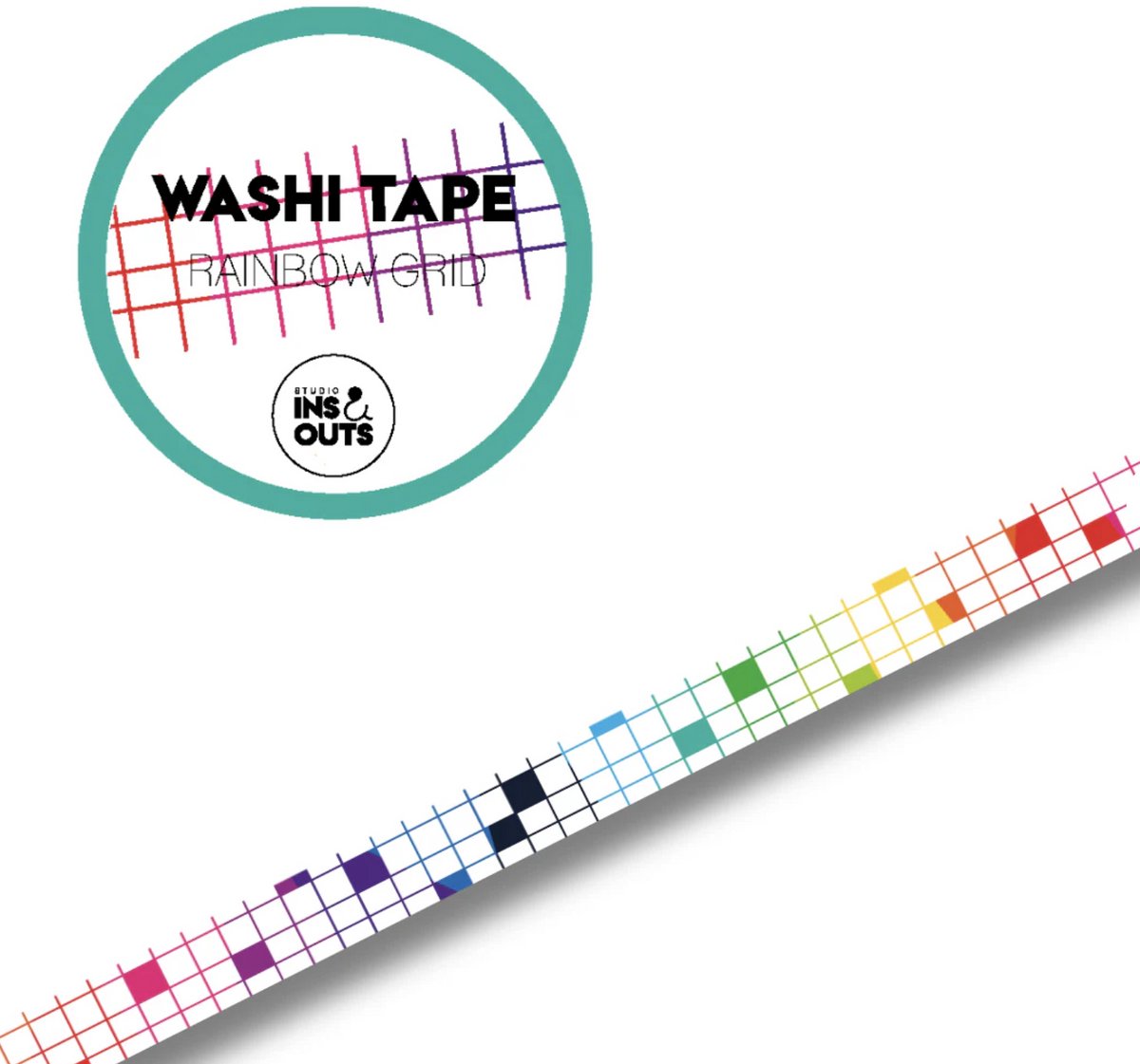 Studio Ins & Outs - Brede Washi Tape - Rainbow Grid - Rainbow 2.0 - Masking Tape - 1,5 cm - Decoratieve Tape Regenboogkleuren