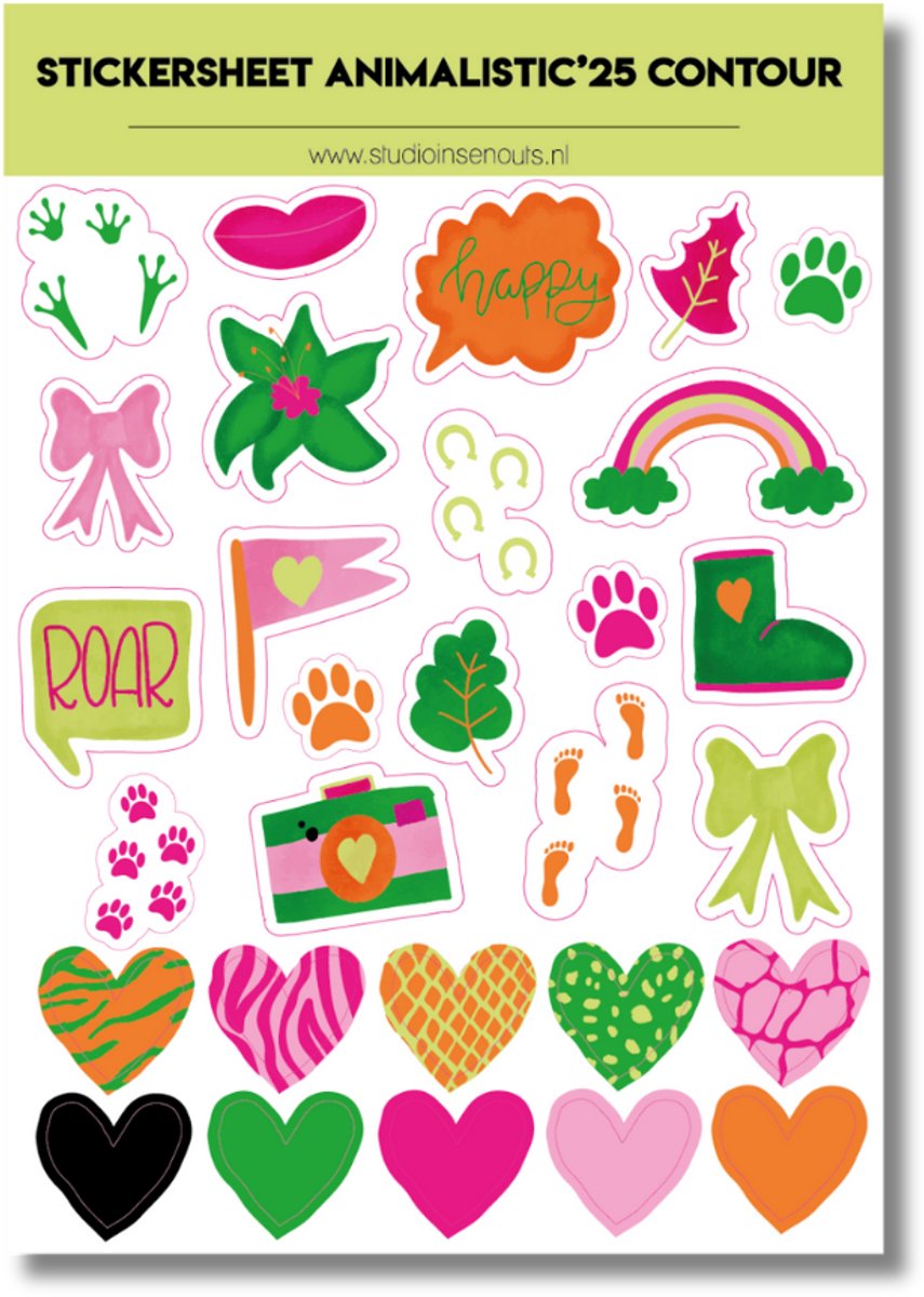 Studio Ins & Outs - Stickervel Contour - Animalistic25 - Dierenprint Stickers - Jungle & Safari Stickers - 28 Animalistic Illustraties