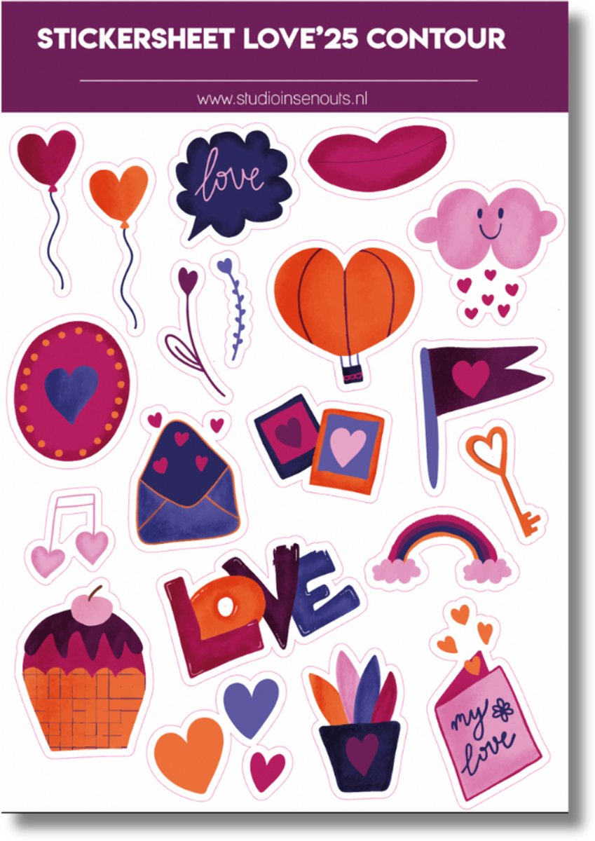 Studio Ins & Outs - Stickervel Contour - Love 2025 - Liefde Stickers - Valentijn Stickers - 20 Love Illustraties