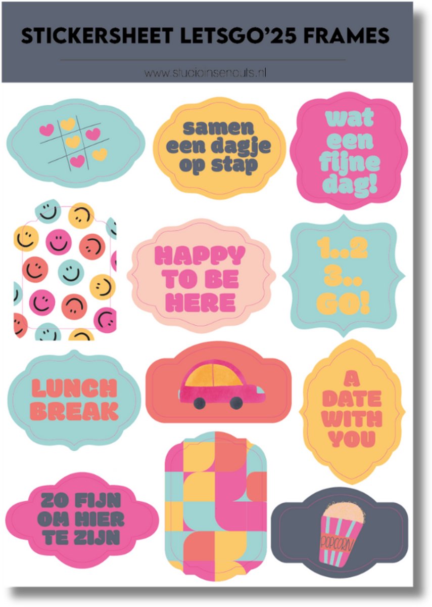 Studio Ins & Outs - Stickervel Frames Let’s Go 2025 - Stickers Met Frames En Banners - Uitjes Tekst Stickers - 12 Dagje Weg Stickers En Plaatjes