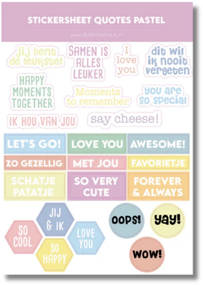 Studio Ins & Outs - Stickervel Quotes Pastel 2.0 - Tekststickers - Stickers Met Quotes En Korte Teksten - Pastel Kleuren - 27 Stickers