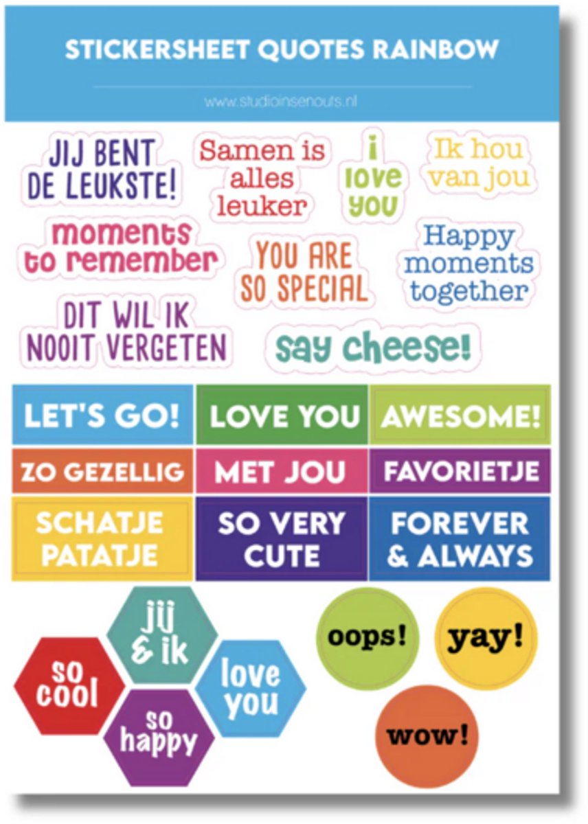 Studio Ins & Outs - Stickervel Quotes Rainbow 2.0 - Tekststickers - Stickers Met Quotes En Korte Teksten - Regenboogkleuren - 27 Stickers
