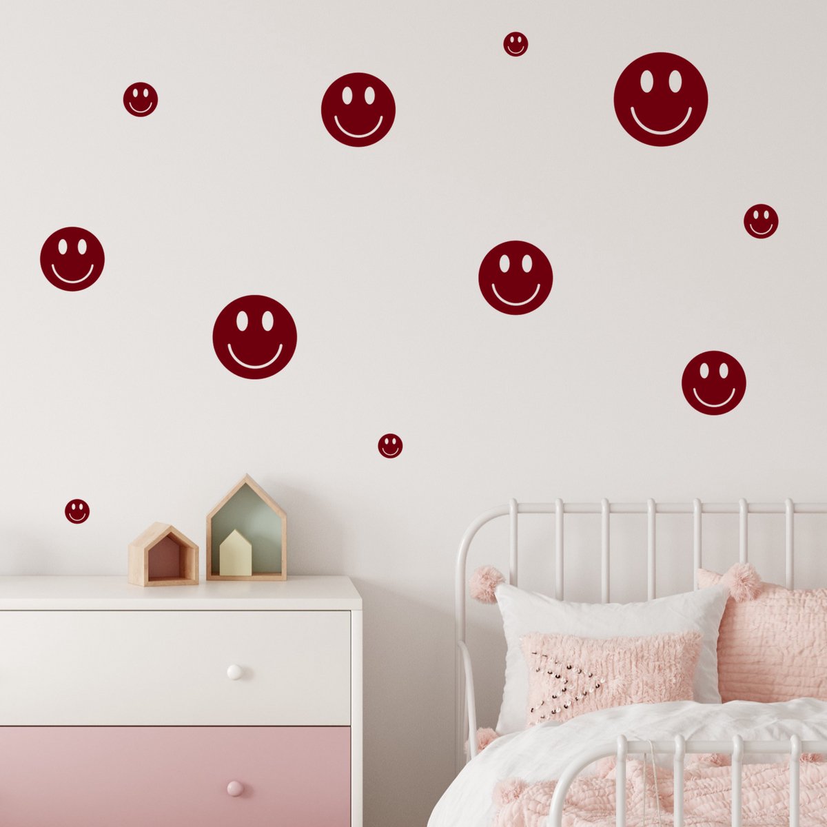 Smiley muurstickers burgundy/bordeaux
