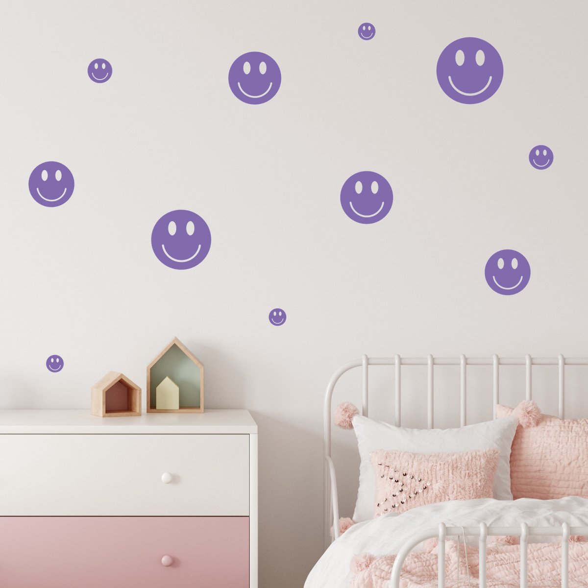 Smiley muurstickers lavendel