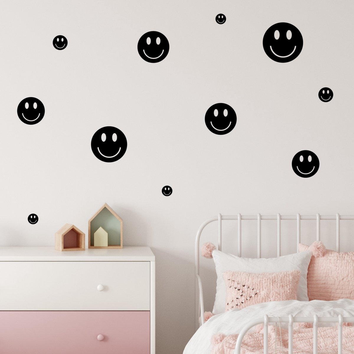 Smiley muurstickers zwart