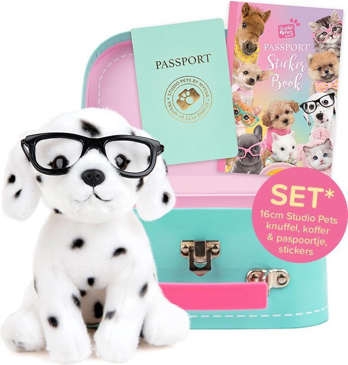 Studio Pets knuffel - Spot 16cm + koffer en stickerboek