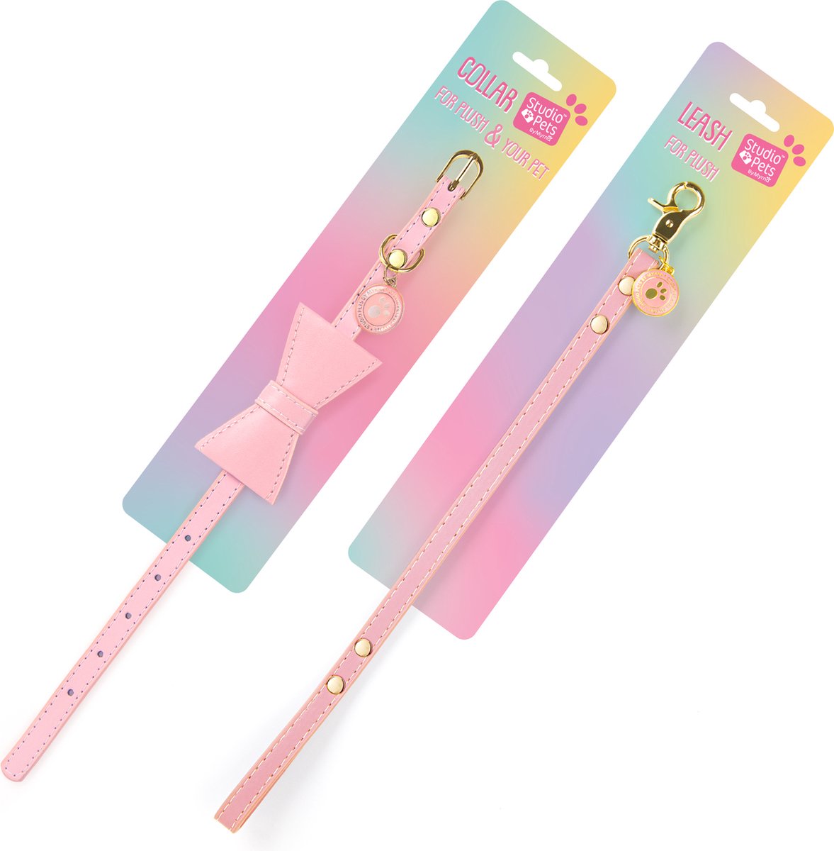 Studio Pets® Set van Stijlvol Roze Halsband met Strik en Riem voor Knuffels (Perfect voor 16 cm en 23 cm Knuffels)