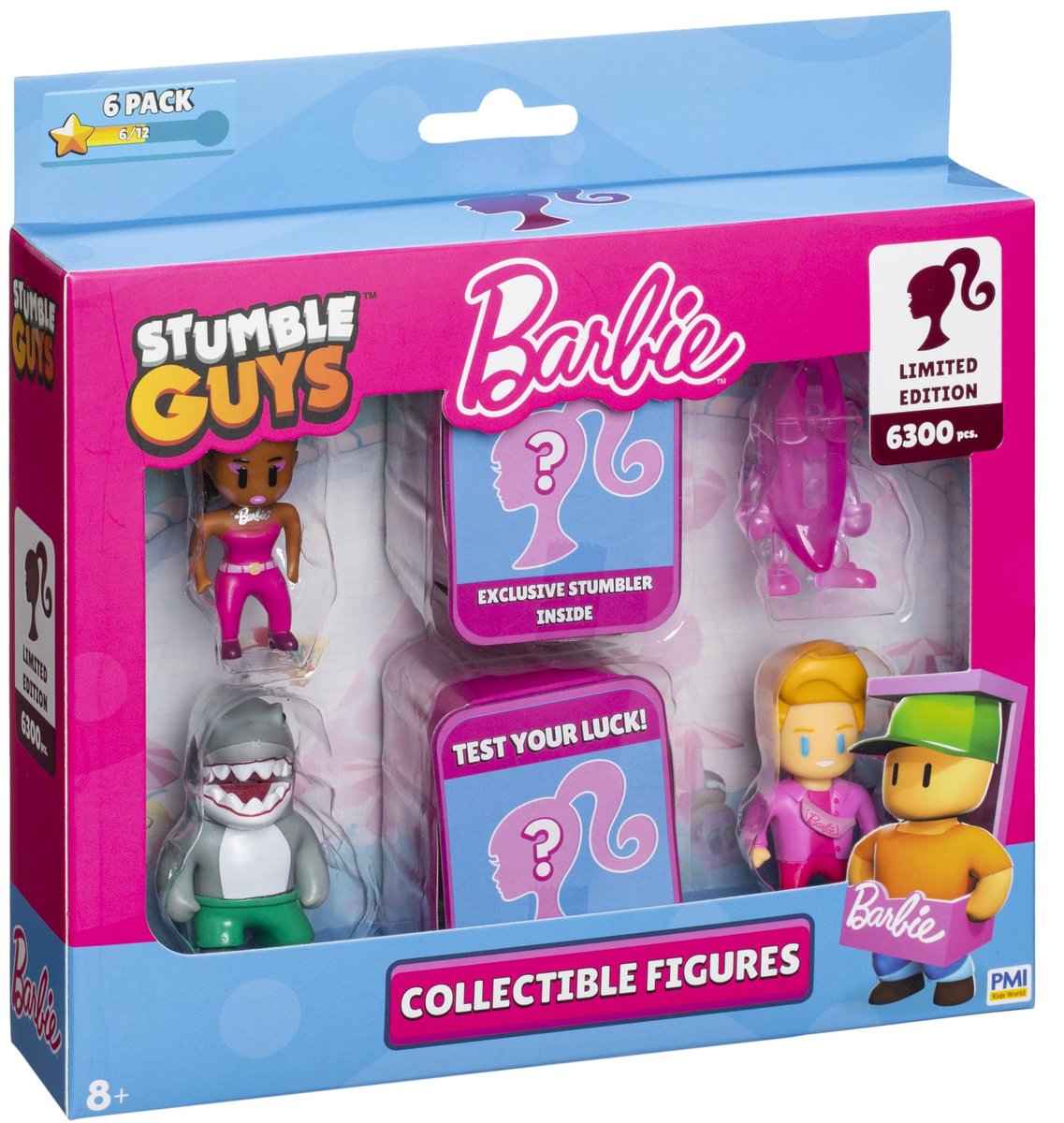 Stumble Guys X Barbie - 6 Figuren Pack - Brooklyn, Pink Diamond Banana, Ken, Barbie Sparkle, Stumble Guys Barbie Sparkle, Loneshark