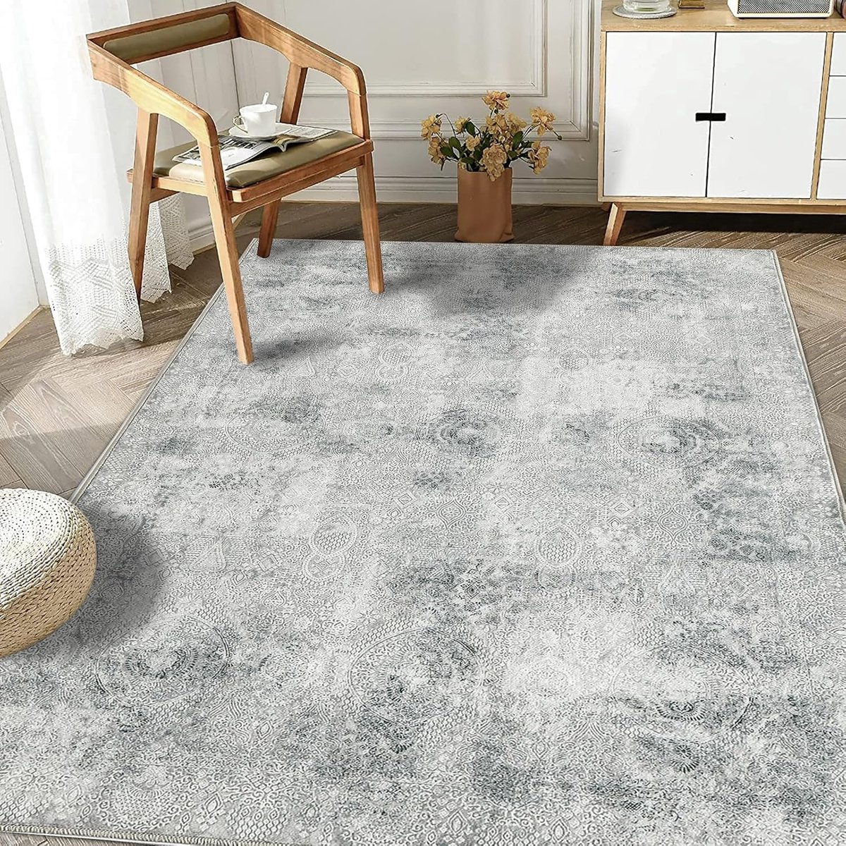 Stunq® Bedding Wasbaar tapijt, 160 x 230 cm, modern, grijs tapijt, woonkamer, tapijt, antislip, laagpolig, vintage, zacht, tapijt voor slaapkamer en eetkamer