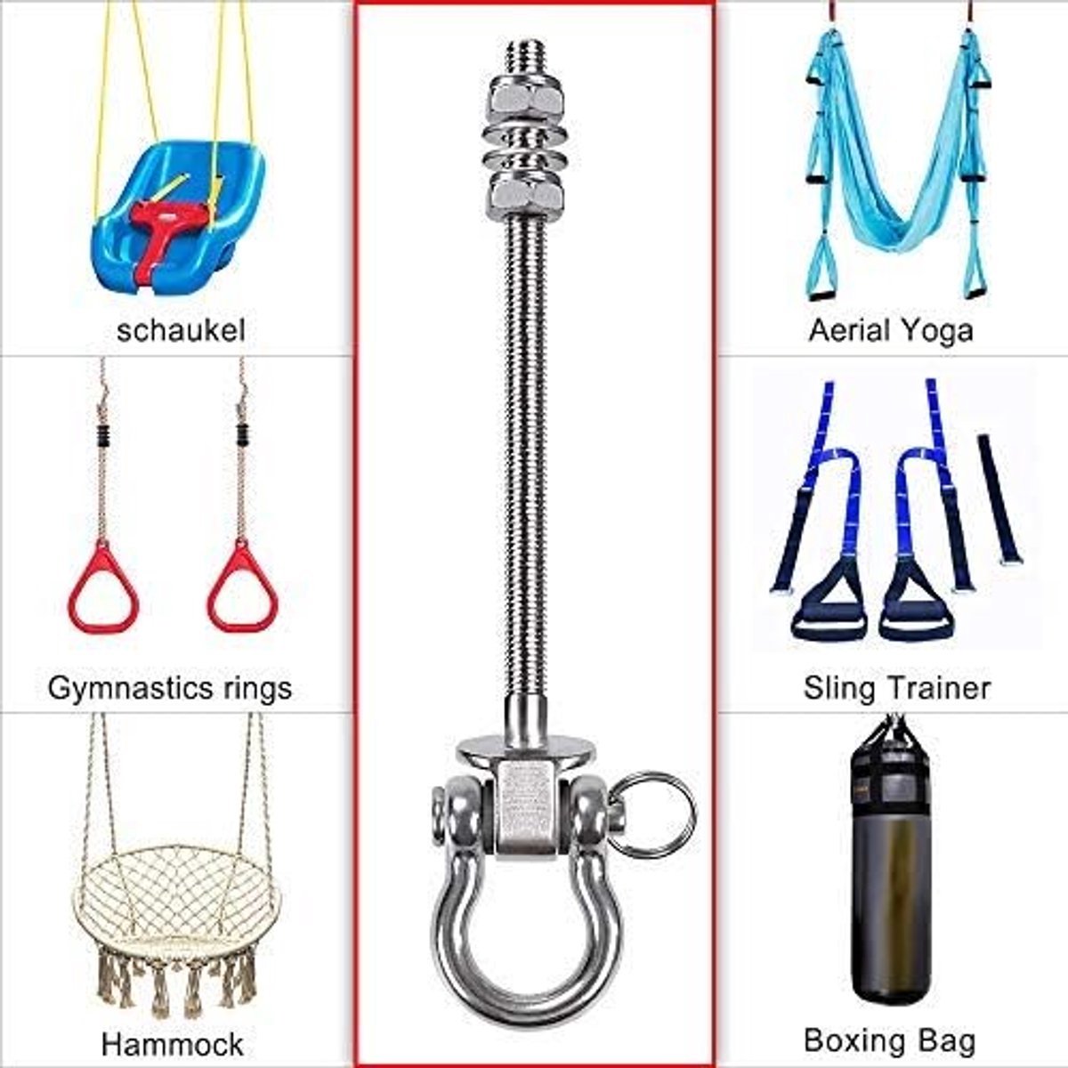Stunq® Schommelhaak, roestvrij staal, M10 x 170 mm schroefdraadlengte, schommelhaak, zware belasting, hangstoel, schommelhaak voor houten en stalen balken, yoga, hangmatstoel, bokszak, veranda,