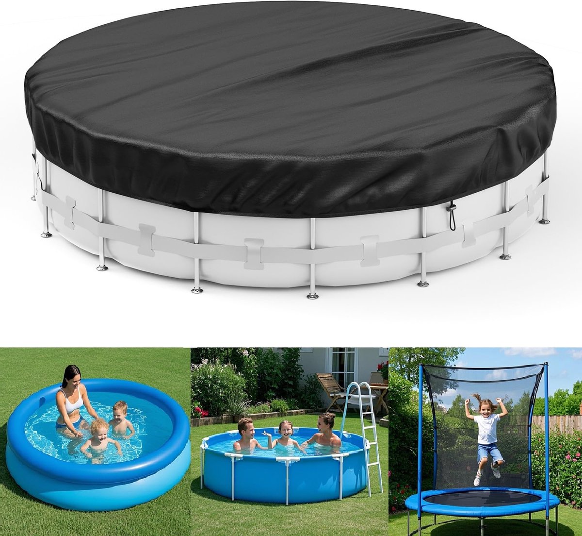 Stunq® Waterdichte ronde afdekking voor bovengrondse zwembaden van 310 cm met accessoires