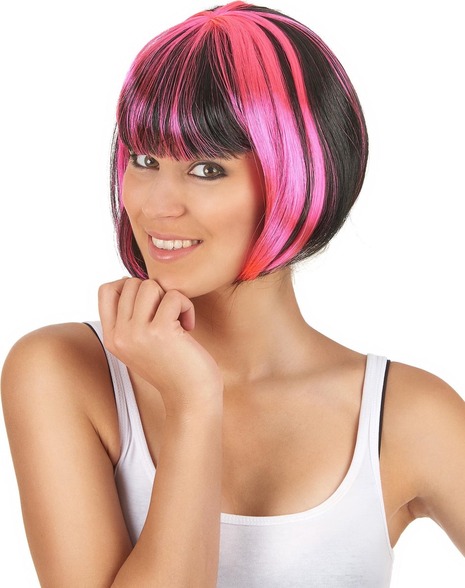 STYLER - Korte bob pruik voor vrouwen in zwart en roze - Pruiken