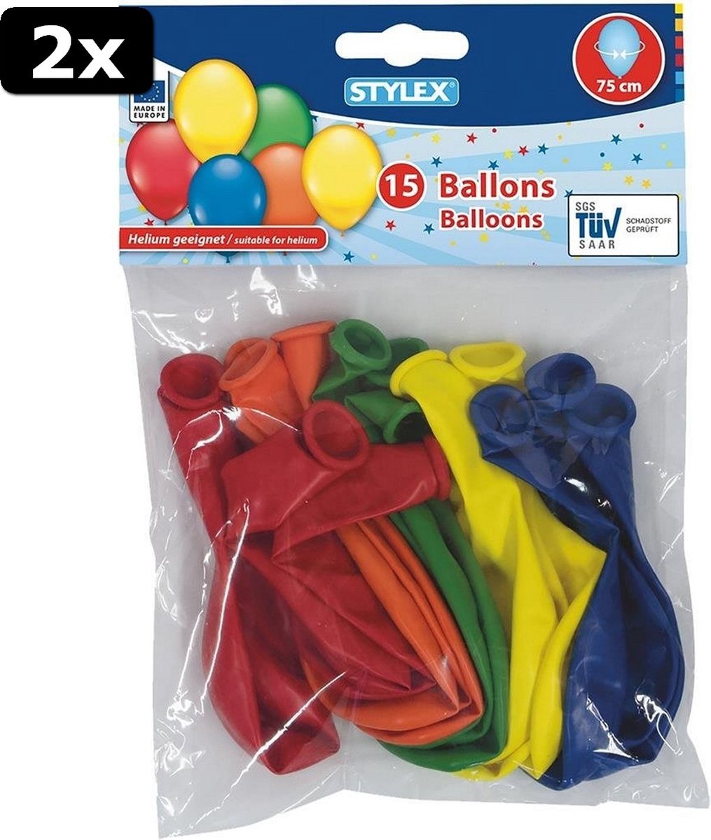 2x Stylex Helium Ballonnen 75 cm 15 Stuks