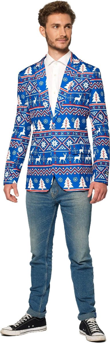 Suitmeister Christmas Blue Nordic Jacket - Heren jasje - Blauw - Kerstblazer - Maat XXL