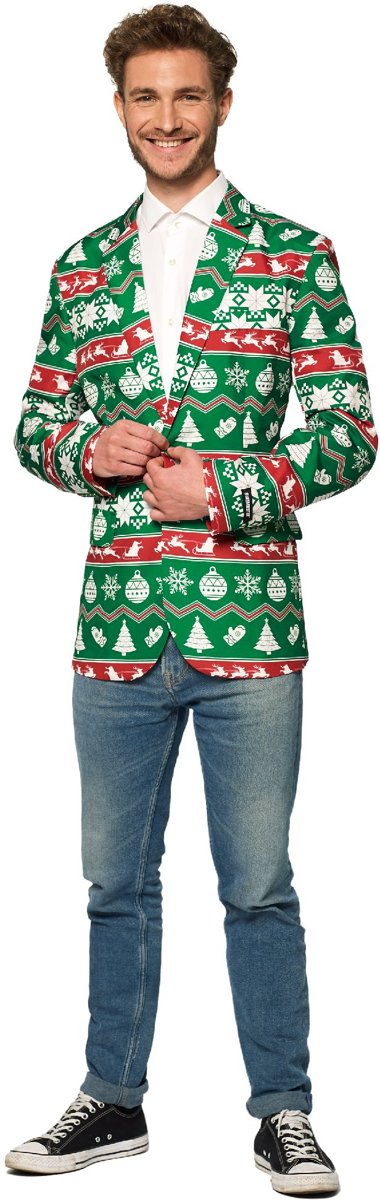 Suitmeister Christmas Green Nordic Jacket - Heren jasje - Groen - Kerst - Maat S