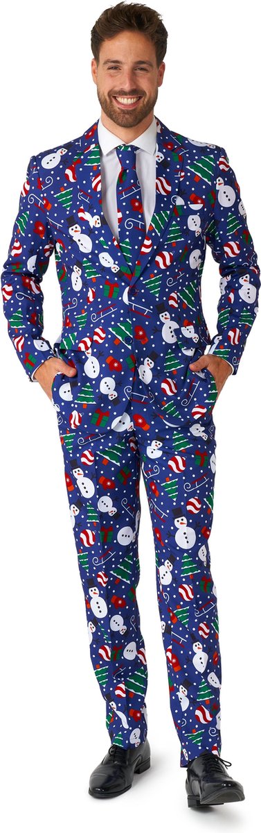 Suitmeister Christmas Snowman Blue - Heren Kerst Kostuum - Kerstpak - Kerst Outfit - Blauw - Maat S
