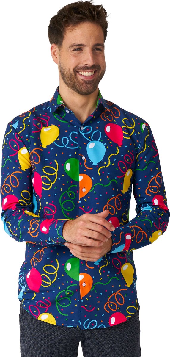 Suitmeister Confetti Balloons - Heren Overhemd - Ballonnen Carnaval Kostuum - Blauw - Maat: L