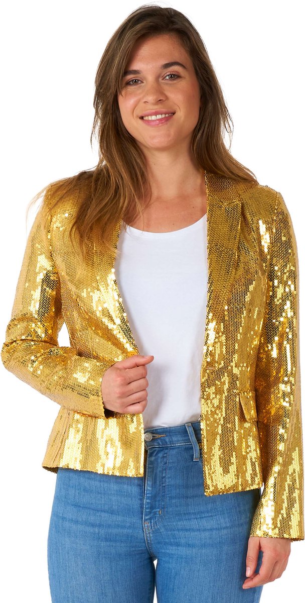 Suitmeister Gouden Blazer - Dames Blazer - Kerstkleding - Glimmende Pailletten - Goud - Maat: XL