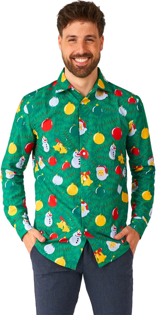 Suitmeister Kerstboom Shirt - Heren Kerst Overhemd - Kerst Kleding - Groen - Maat: M