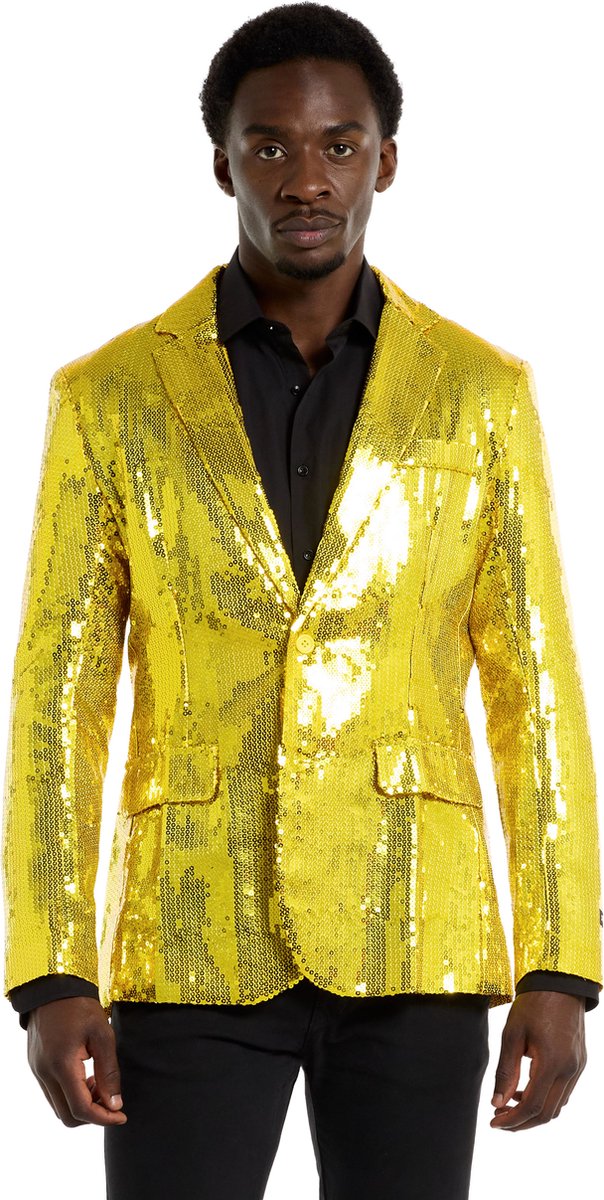 Suitmeister Sequins Geel - Heren Party Blazer - Carnavalskleding - Glimmende Pailletten - Geel Thema Jasje - Maat M