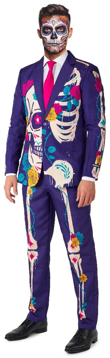 Suitmeister Sugar Skull Purple - Heren Pak - Halloween Kostuum - Horror - Meerkleurig - Maat: L