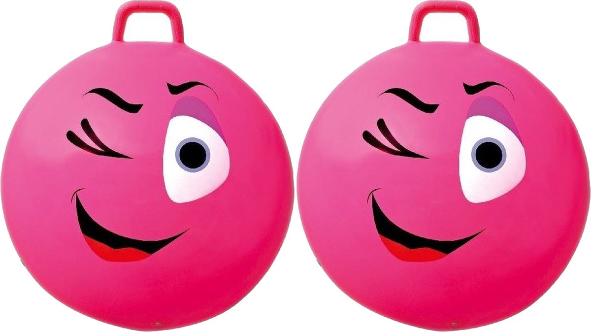 2x stuks roze skippybal smiley voor kinderen 65 cm - buiten speelgoed