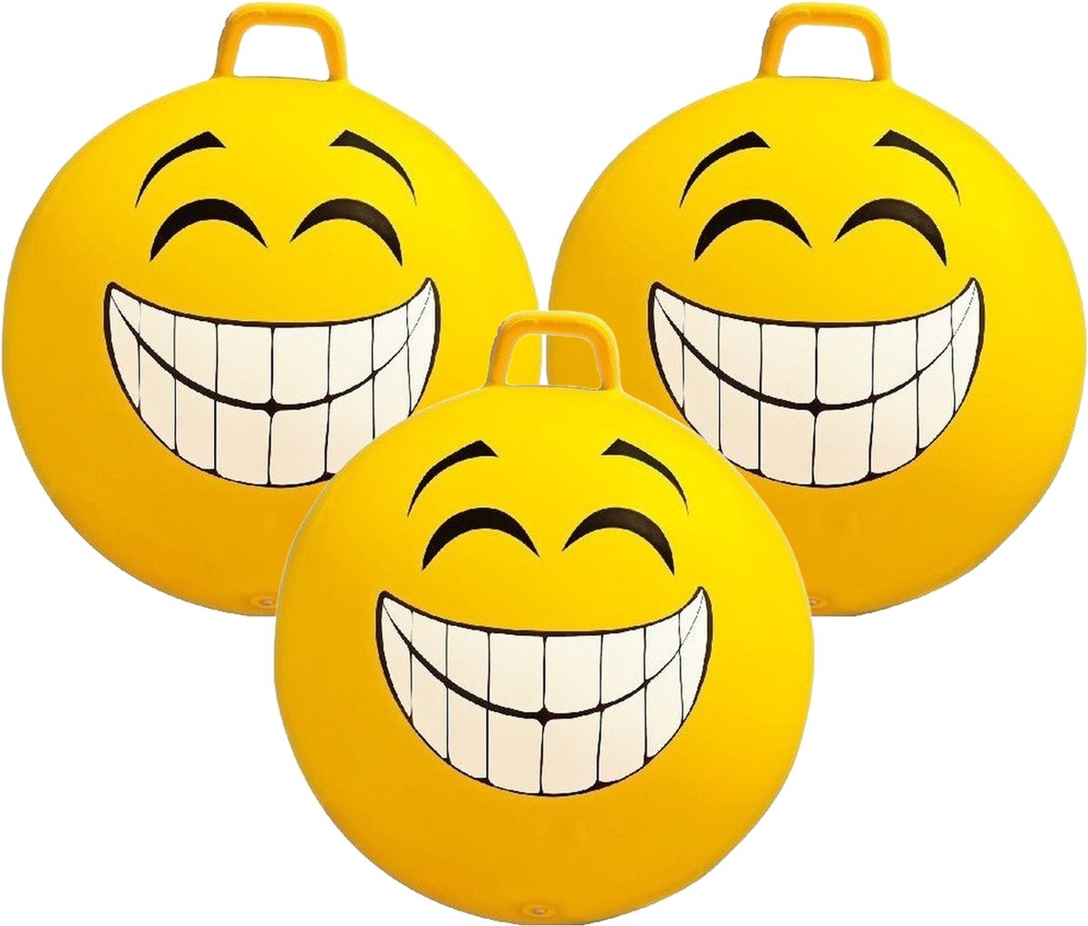 3x stuks gele skippybal smiley voor kinderen 65 cm - buiten speelgoed