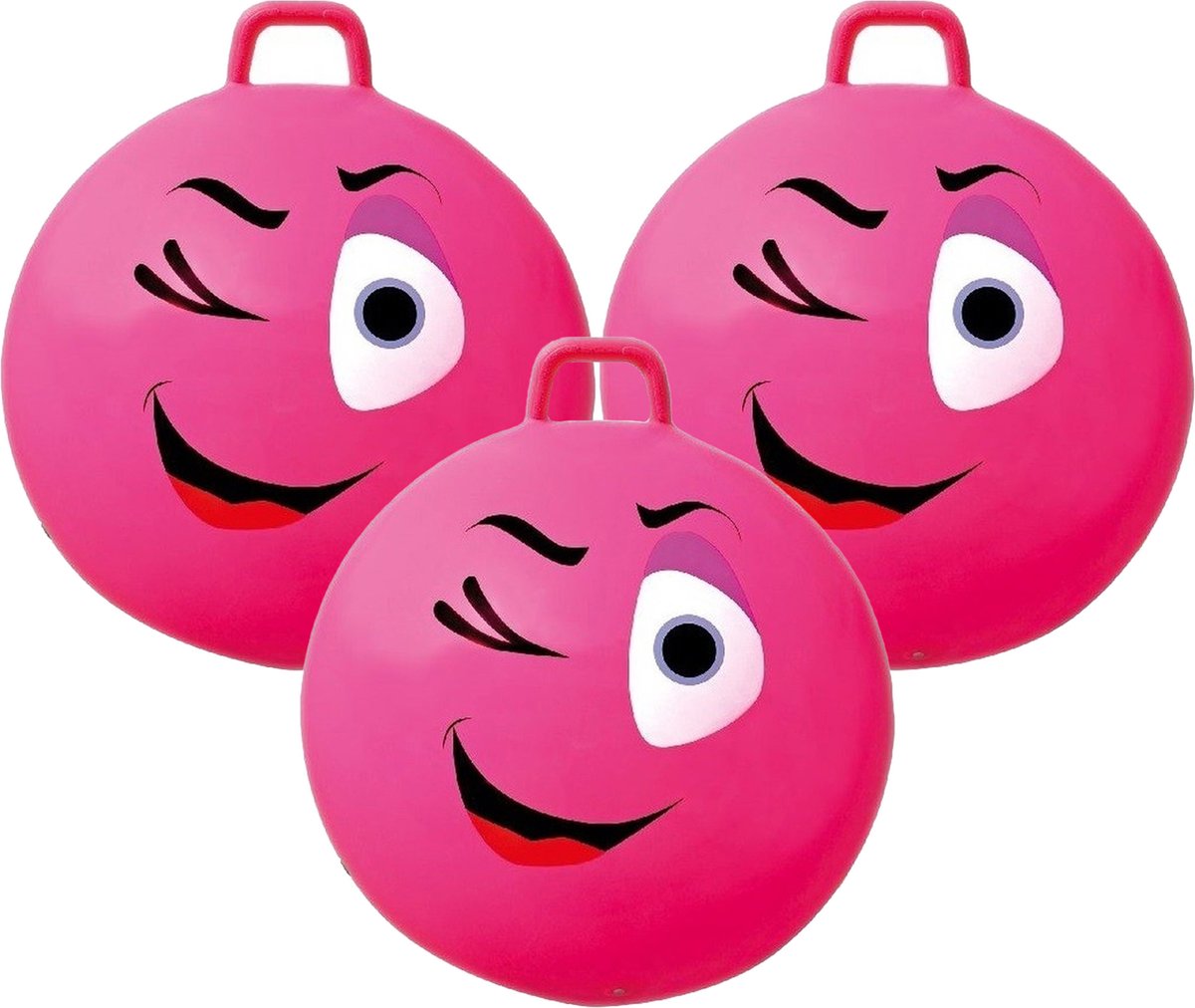 3x stuks roze skippybal smiley voor kinderen 65 cm - buiten speelgoed