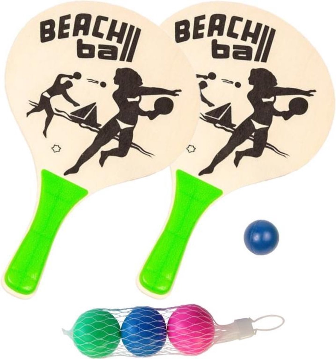 Houten beachball set groen met extra balletjes- Strandspelletjes