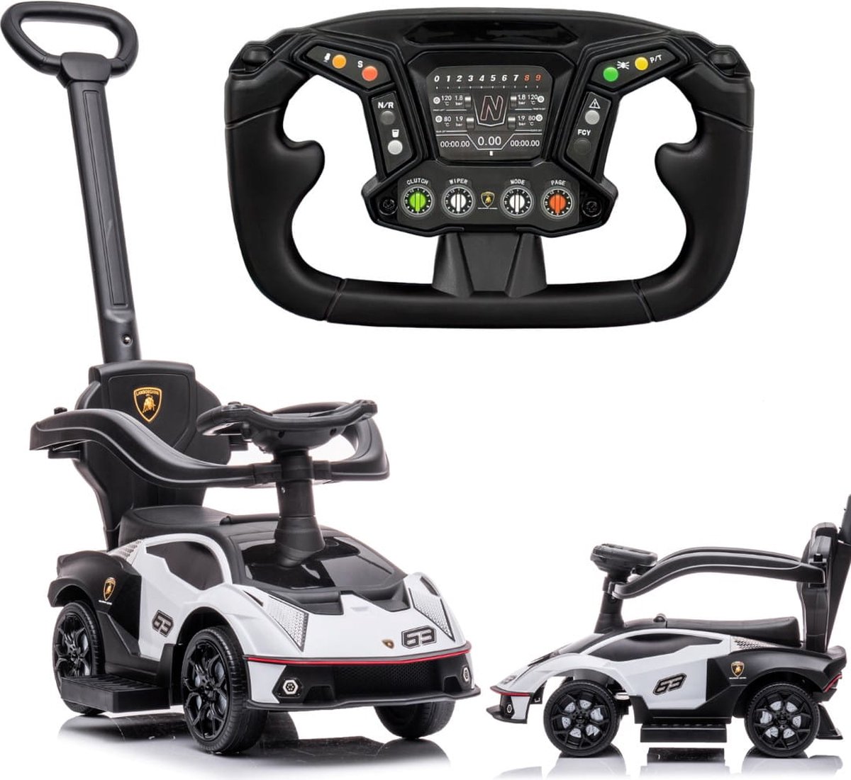 Duwauto voor kinderen,   vanaf 1 jaar met duwstang, kinderauto Essenza SCV12, Aauto kinderen (Wit)