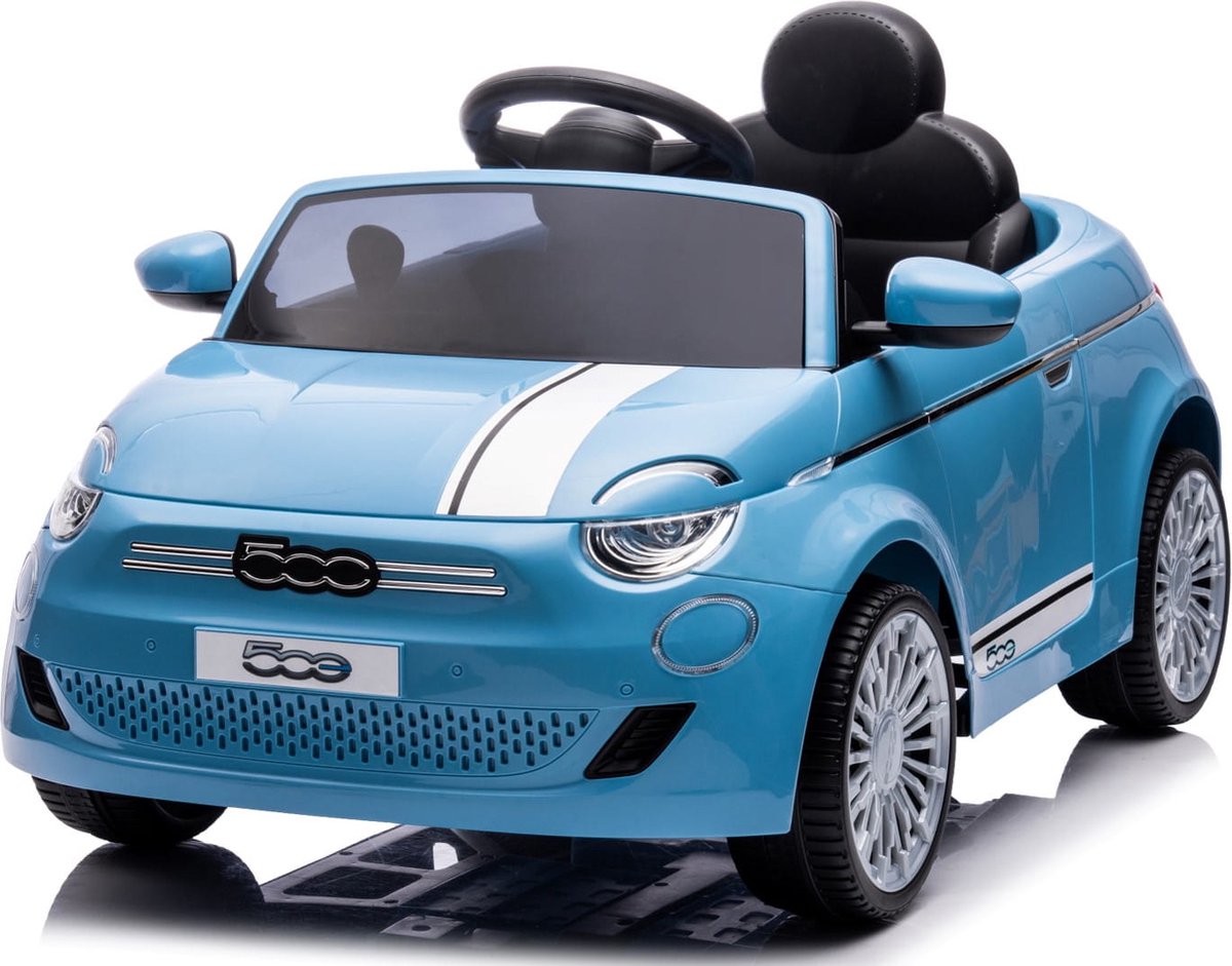 Fiat 500 elektrische kinderauto van 3 jaar, motorvermogen 2x30W, stuur met geluid, veiligheidsgordels (Blauwe)