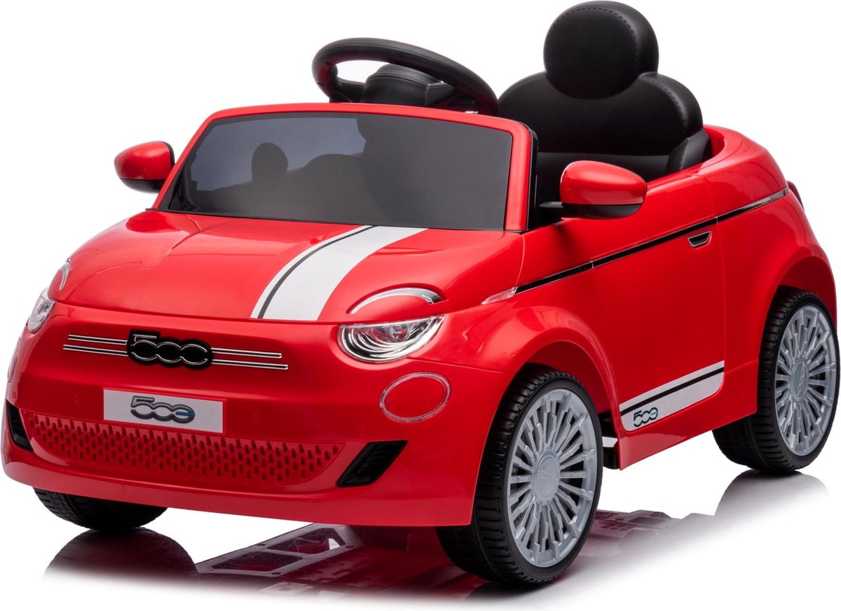 Fiat 500 elektrische kinderauto van 3 jaar, motorvermogen 2x30W, stuur met geluid, veiligheidsgordels (Rood)