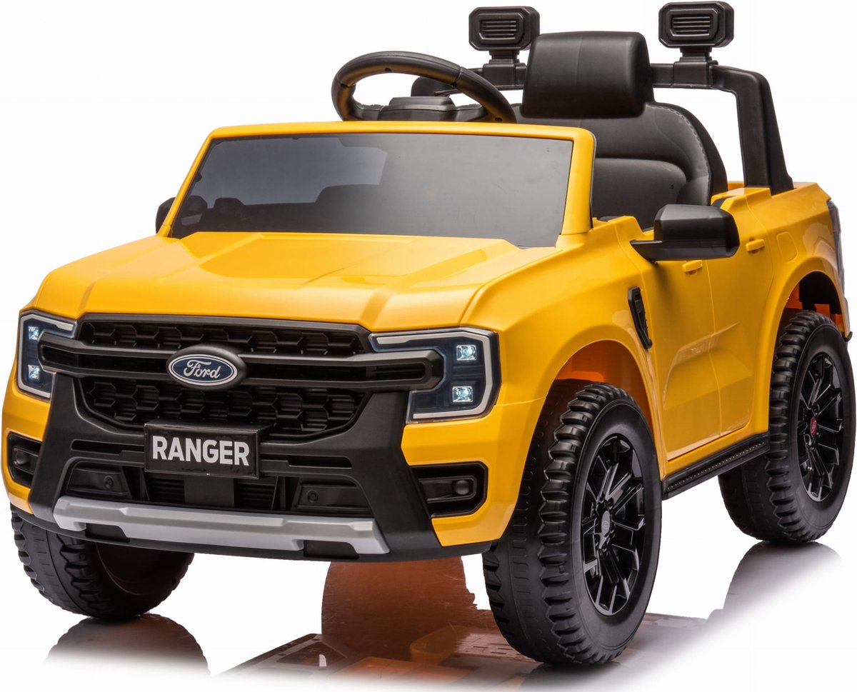 Ford elektrische kinderauto van 3 tot 6 jaar, motorvermogen 30W, afstandsbediening, ophanging, koplampen, MP3-speler (Geel)