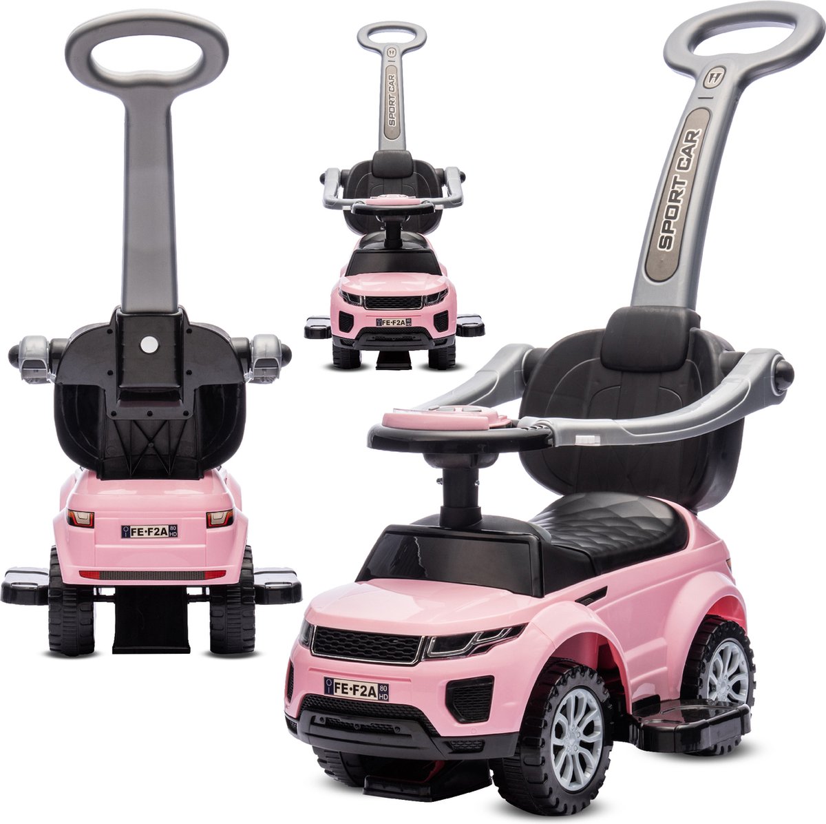   kinderauto schuifauto vanaf 2 jaar en duwauto met claxon en muziek, opbergruimte onder de zitting (Lichtroze)