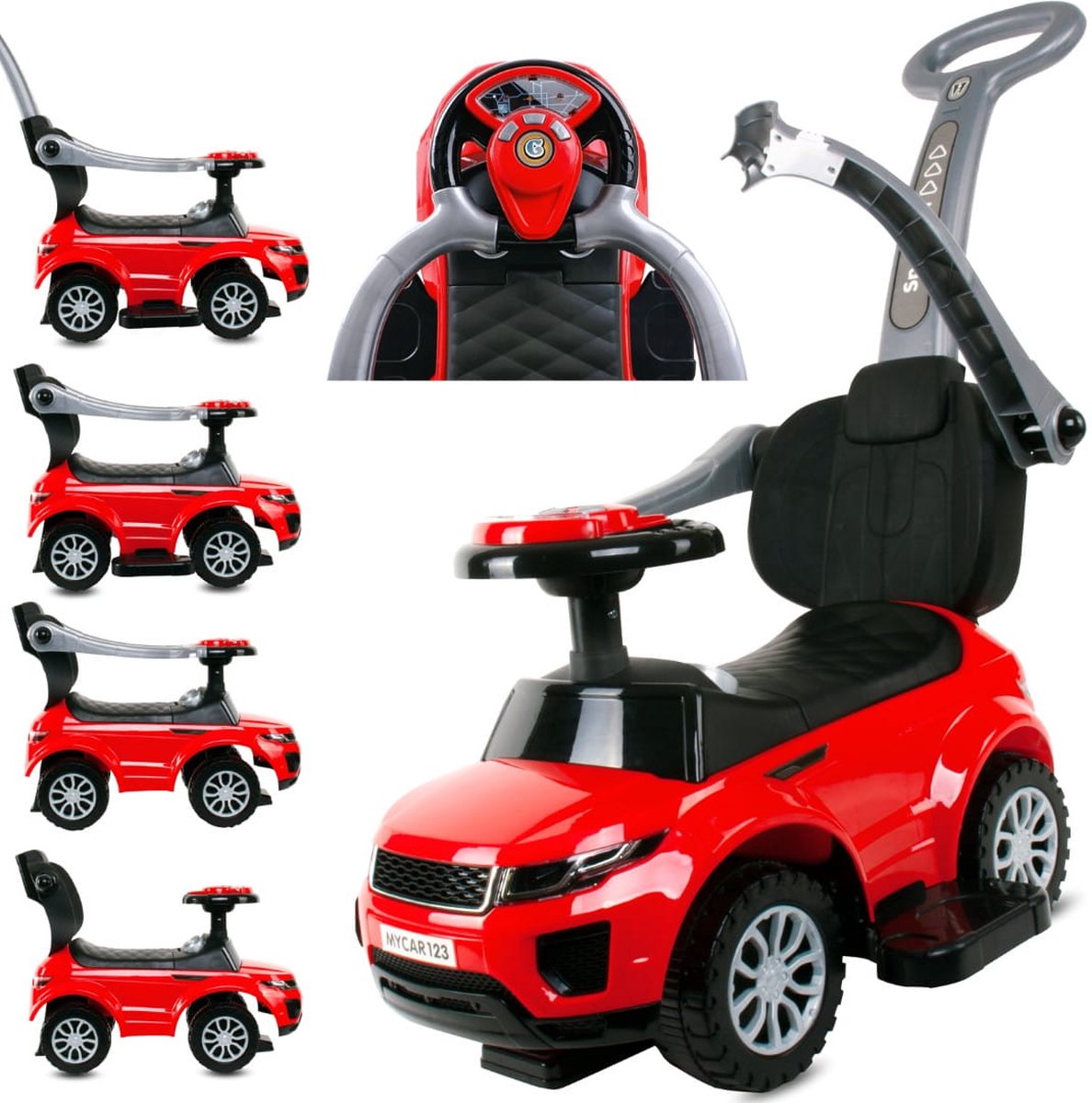   kinderauto schuifauto vanaf 2 jaar en duwauto met claxon en muziek, opbergruimte onder de zitting (Rood)