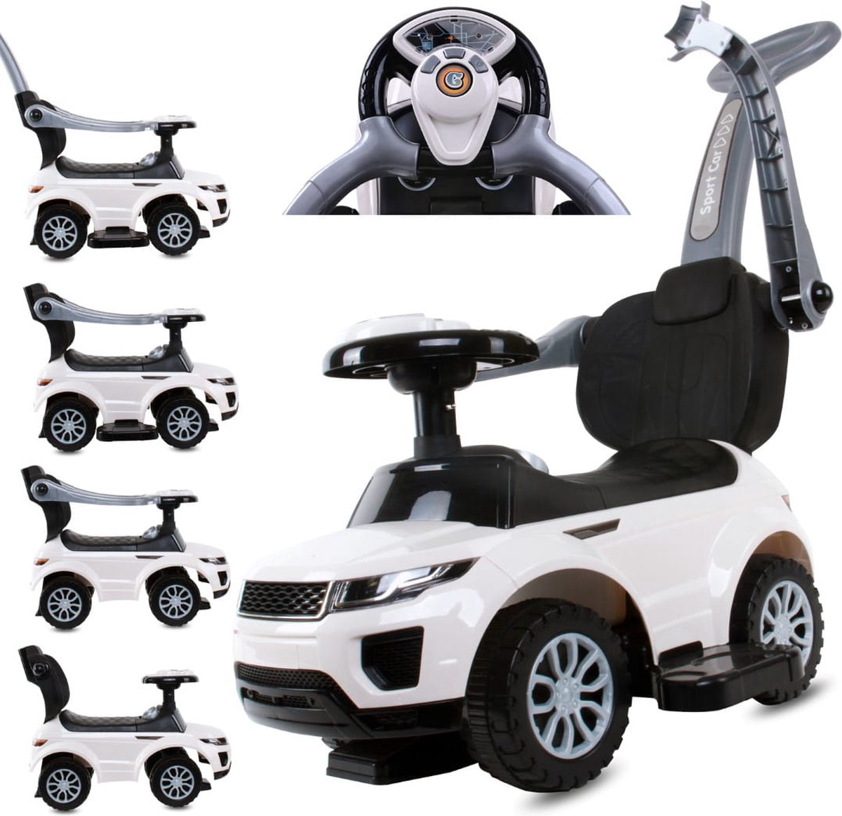   kinderauto schuifauto vanaf 2 jaar en duwauto met claxon en muziek, opbergruimte onder de zitting (Wit)