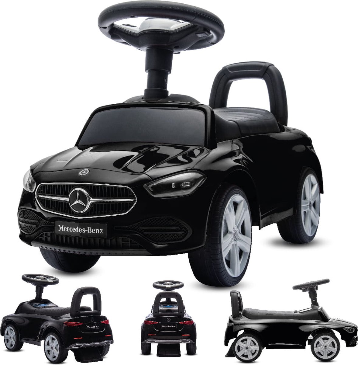 Mercedes C-Class Kindervoertuig,   met Claxon, ride on, babyauto, loopstoeltje met claxon en motorgeluiden, max 25 kg (Zwart)