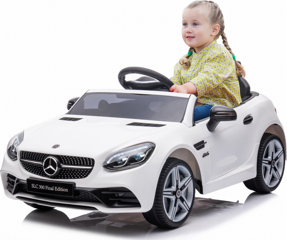 Mercedes elektrische kinderauto van 3 jaar, motorvermogen 2x30W, stuur met geluid, veiligheidsgordels (Wit)