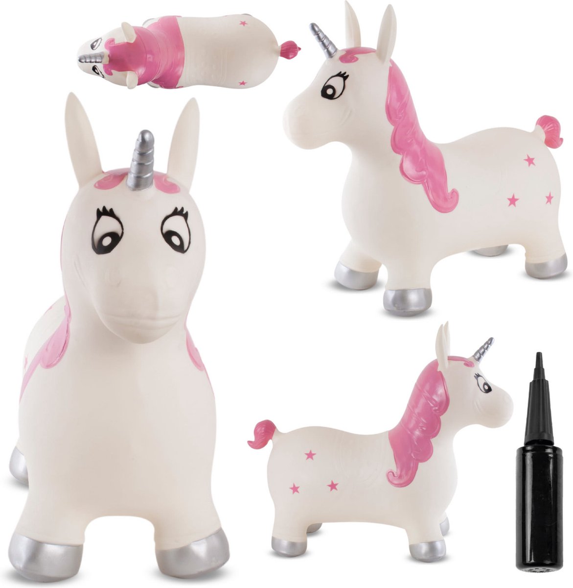 sun baby - Springdier met pomp vanaaf 1 jaar - Eenhoorn - wit - max 50kg, duurzaam rubber, gecertificeerd, bpa-vrij, springpaard, springhond