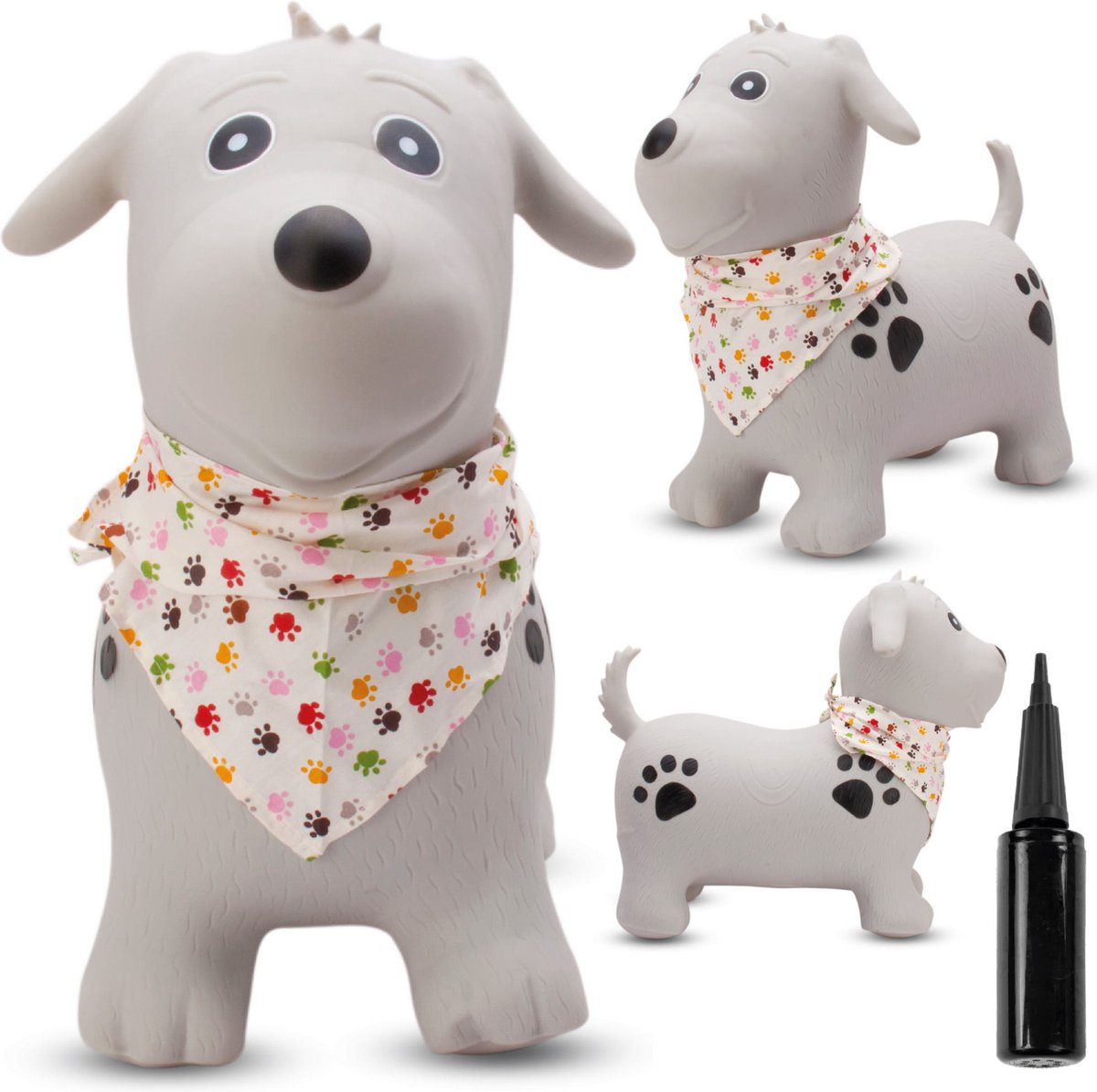 sun baby - Springdier met pomp vanaaf 1 jaar - Hond - grijs - max 50kg, duurzaam rubber, gecertificeerd, bpa-vrij, springpaard, springhond