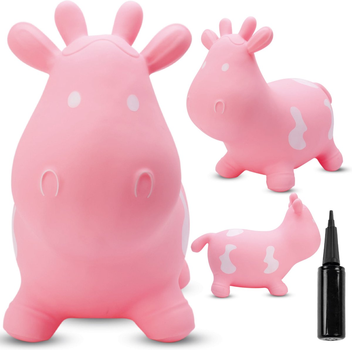 sun baby - Springdier met pomp vanaaf 1 jaar - Koe - roze - max 50kg, duurzaam rubber, gecertificeerd, bpa-vrij, springpaard, springhond