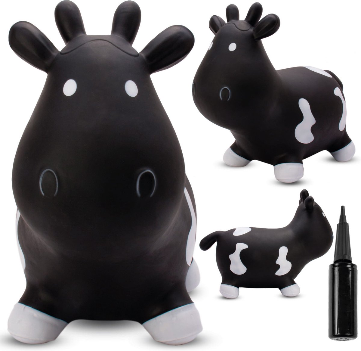 sun baby - Springdier met pomp vanaaf 1 jaar - Koe - zwart en wit - max 50kg, duurzaam rubber, gecertificeerd, bpa-vrij, springpaard, springhond