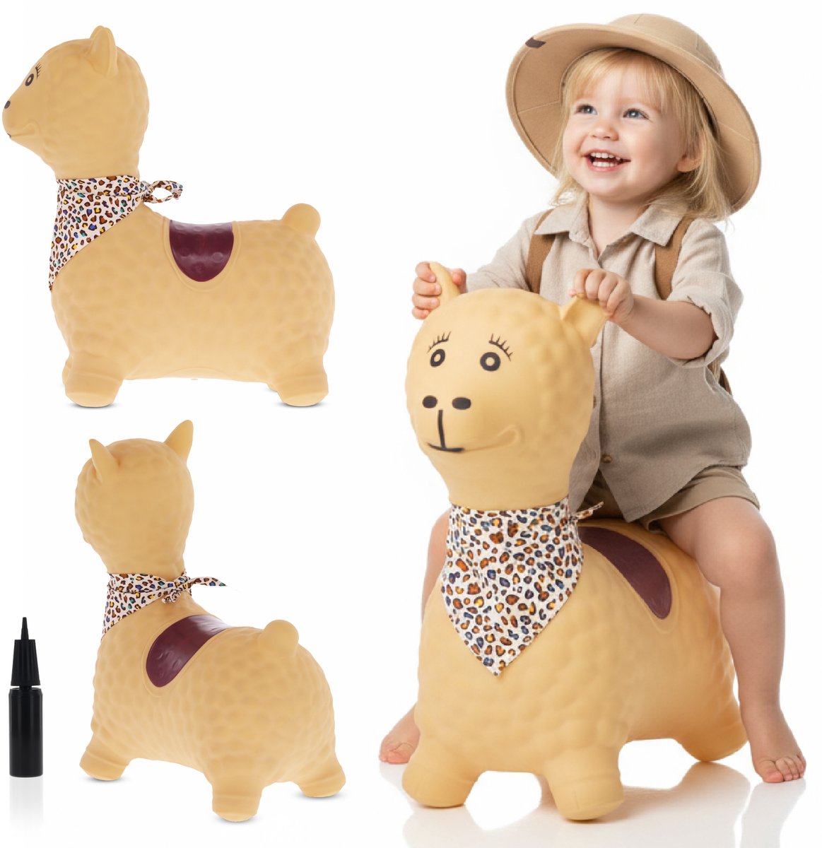 sun baby - Springdier met pomp vanaaf 1 jaar - Lama - beige - max 50kg, duurzaam rubber, gecertificeerd, bpa-vrij, springpaard, springhond