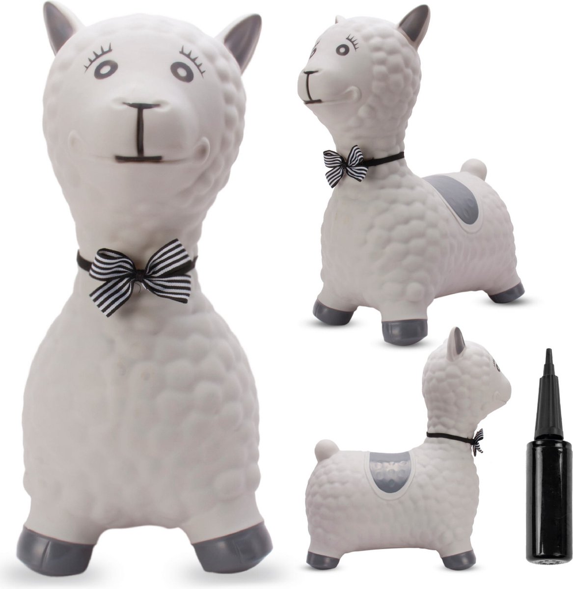 sun baby - Springdier met pomp vanaaf 1 jaar - Lama - grijs - max 50kg, duurzaam rubber, gecertificeerd, bpa-vrij, springpaard, springhond