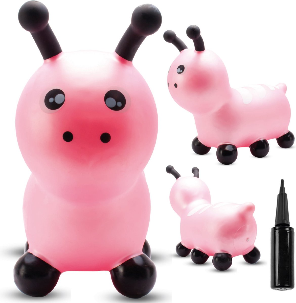 sun baby - Springdier met pomp vanaaf 1 jaar - Rups - roze - max 50kg, duurzaam rubber, gecertificeerd, bpa-vrij, springpaard, springhond